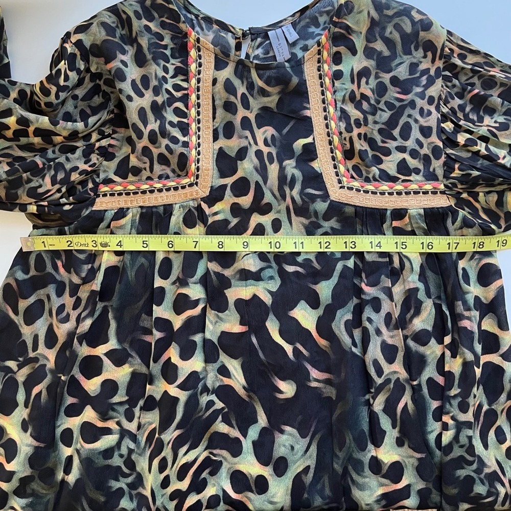 Bl^nk London Joelle Leopard Print Peasant Blouse XS Black Green - Picture 14 of 16